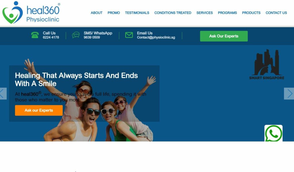 Heal 360 Physioclinic homepage