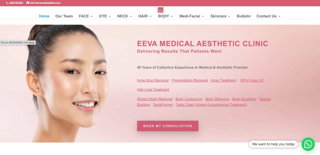 Eeva Medical Aesthetic Clinic Homepage