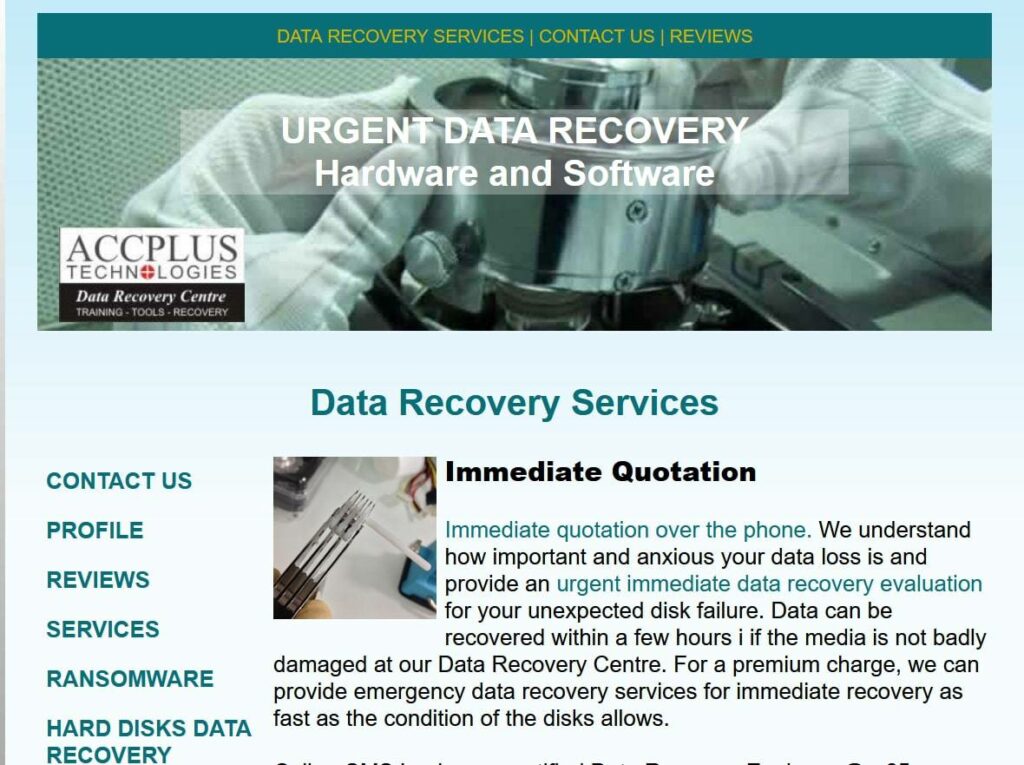 Accplus Technologies Data Recovery Centre Homepage