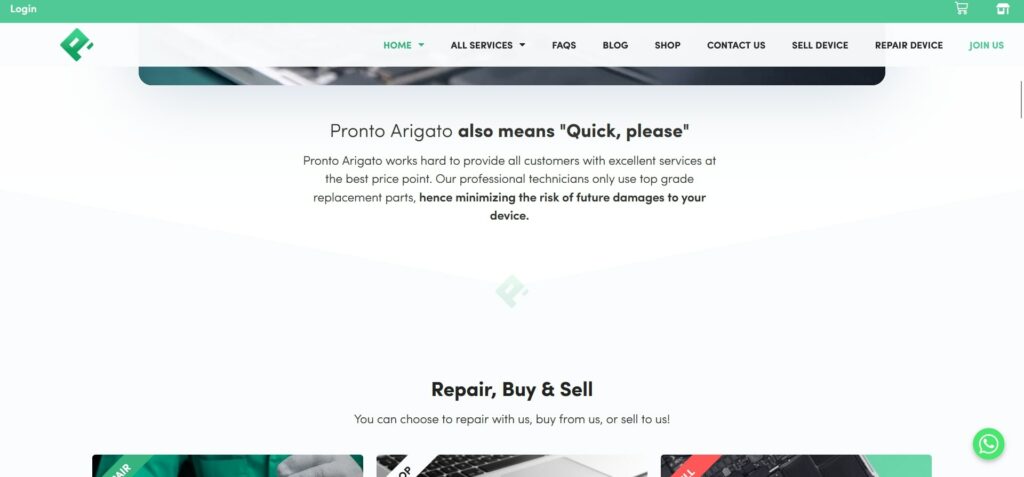 Pronto Arigatou Homepage