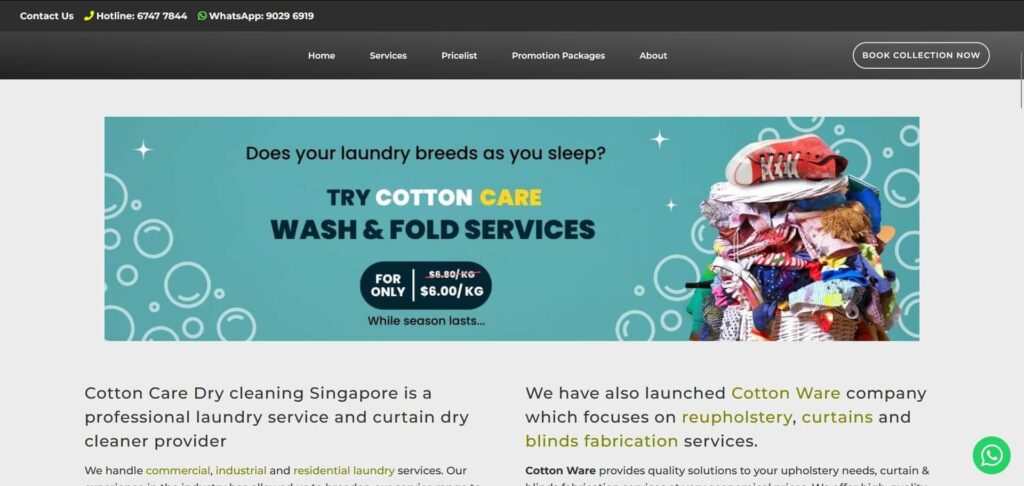 Cotton Care Laundry and Dry Cleaning Services Homepage