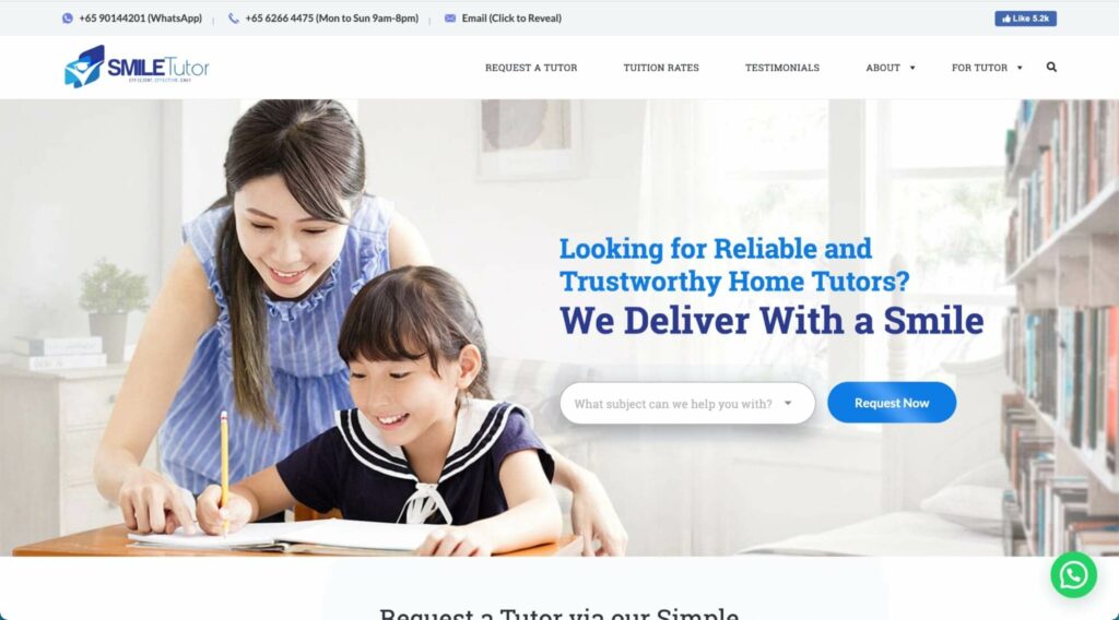 SmileTutor Home Tuition Agency Homepage