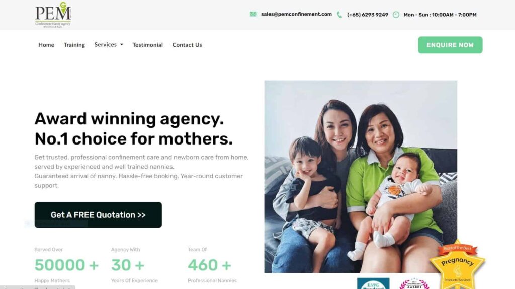 PEM Confinement Nanny Agency's Homepage